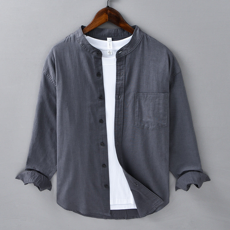 Spring And Summer Long Linen Sleeves Shirt Men's Casual Versatile Stand Collar Cotton And Linen Chinese Style