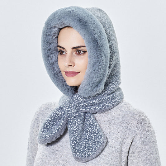 Women's All-match Plush Hooded Hat With Scarf