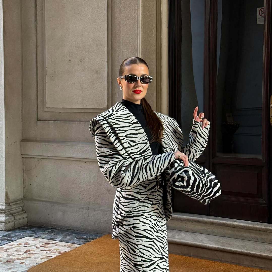 Zebra-striped Coat And Short Sheath Skirt Set
