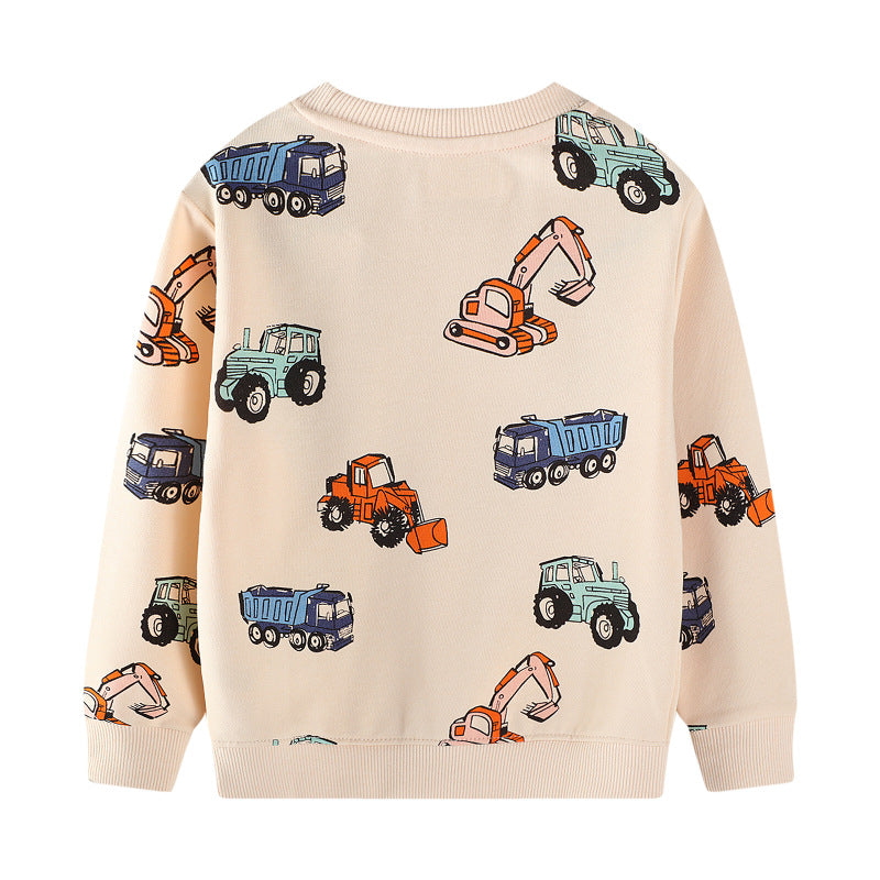 Sweatshirt med gravemaskinedesign til drenge