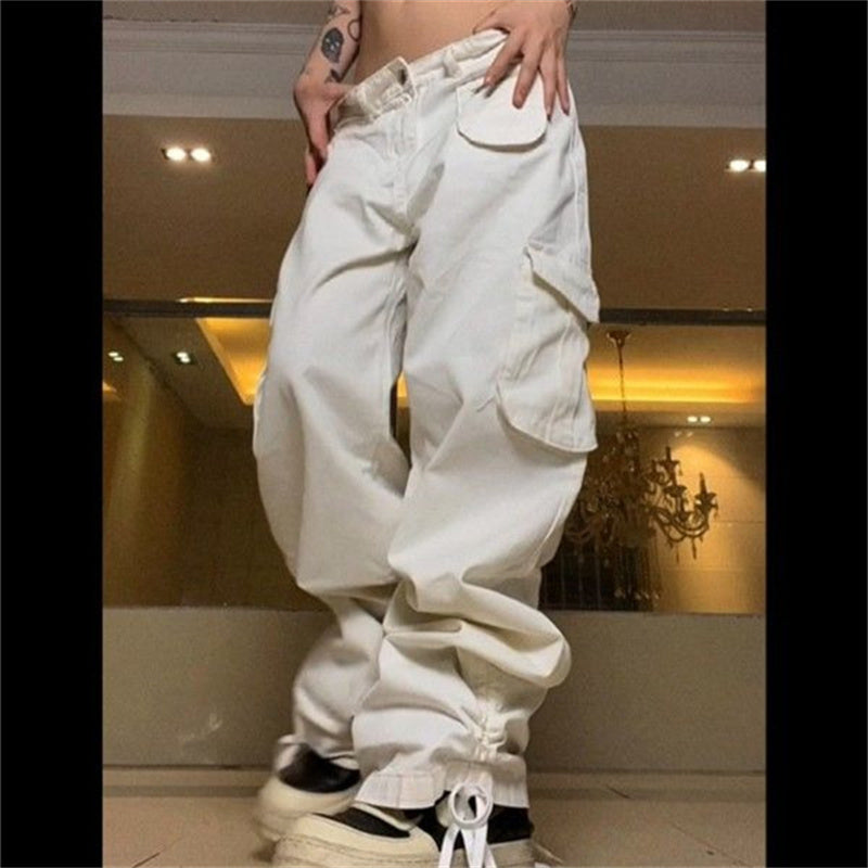 Women's Fashionable Multi-pocket Drawstringable Work Casual Trousers