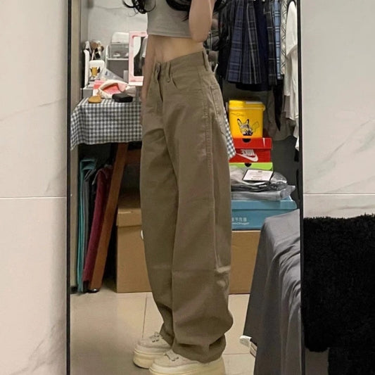 Khaki Narrow Wide-leg Jeans High Waist All-matching Straight Mop Pants