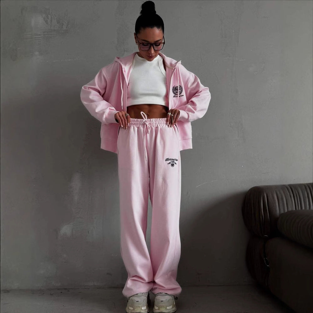 European And American Zip-Up Hoodie Set