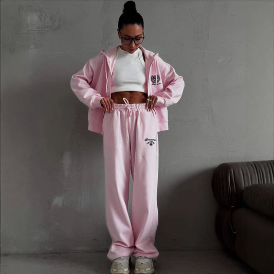 European And American Zip-Up Hoodie Set