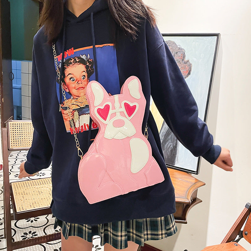 Fashion Cute Personality Puppy Dog Pu Shiny Crossbody Bag