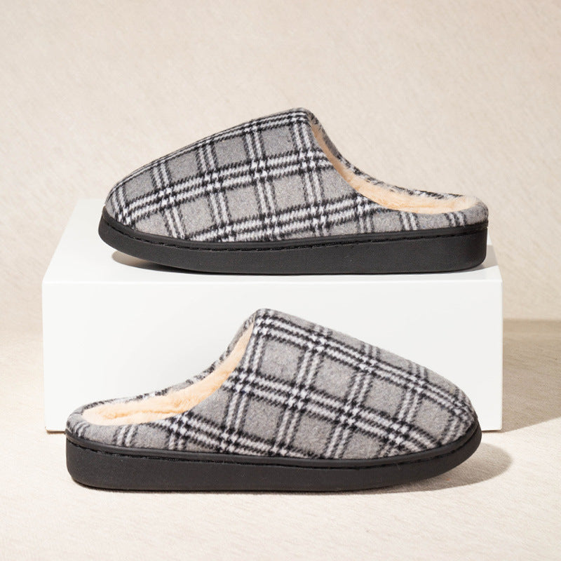 Winter Warm Woolen Plaid Cotton Slippers