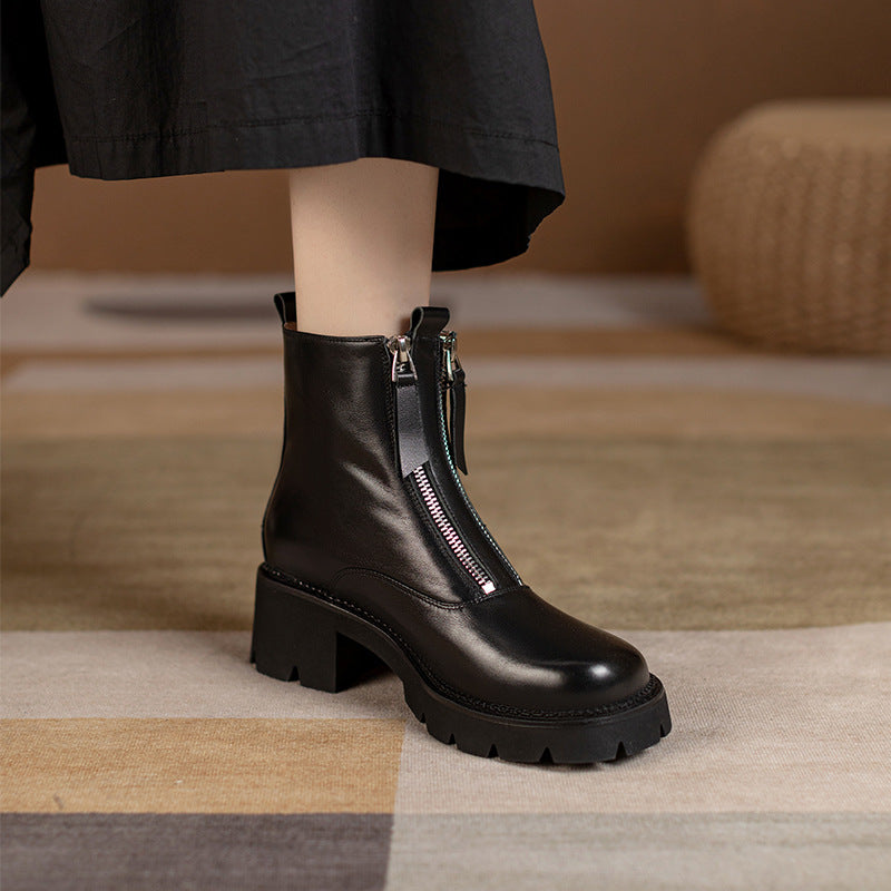 Inside And Outside Full Leather Niche Double Zipper Design Thick-soled Martin Boots