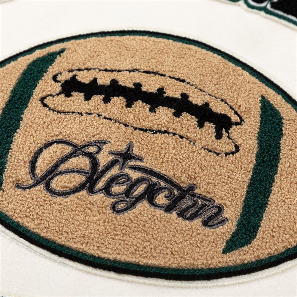 Towel Embroidered Rugby Pattern Leather Sleeve Stitching Jacket Coat