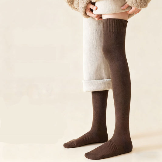 Womens Fleece-Lined Thickened Insulated Terry-Loop Tights