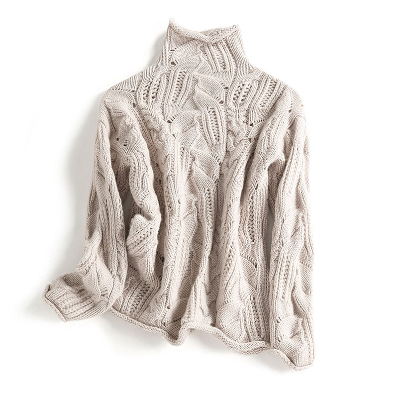 High Neck Thickened Hollow Crochet Loose Knitted Pullover Sweater
