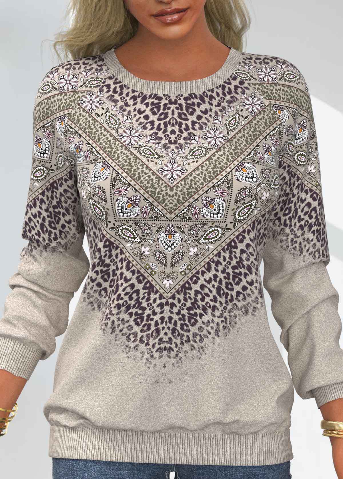 Dame Batikprint Rund Hals Raglan Afslappet Løs Sweatshirt