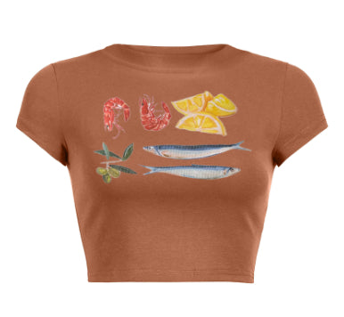Round Neck Pullover Short Sleeve Letter Printed Navel T-shirt