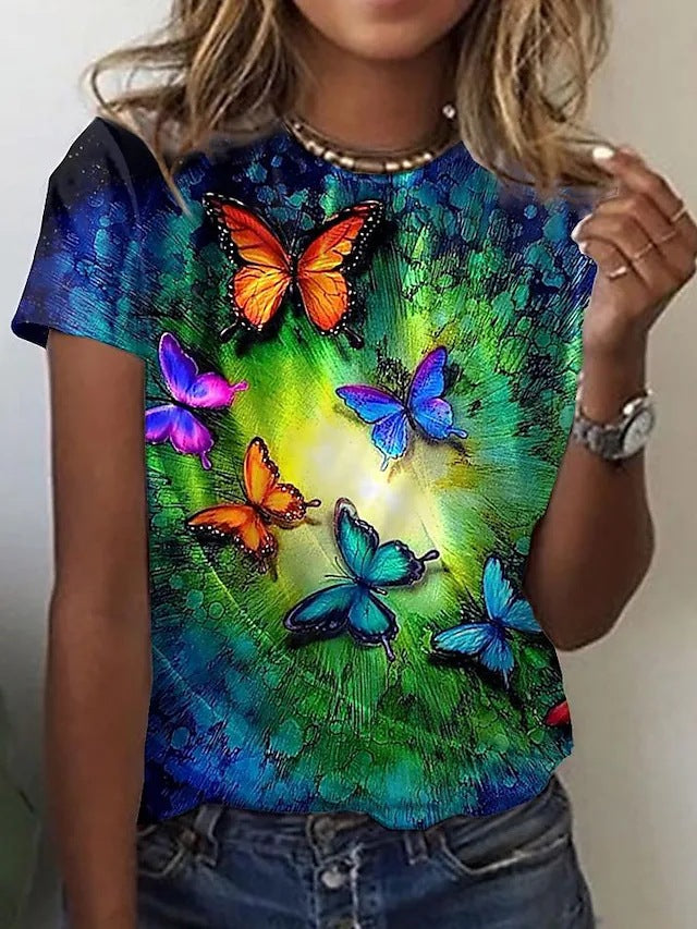Women's Butterfly Casual Weekend Round Neck Butterfly 3D Printed Short Sleeve