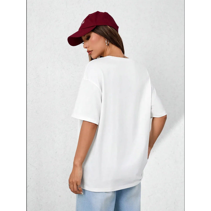 American-style Pure Cotton Short-sleeve Top With A Red Lip Print