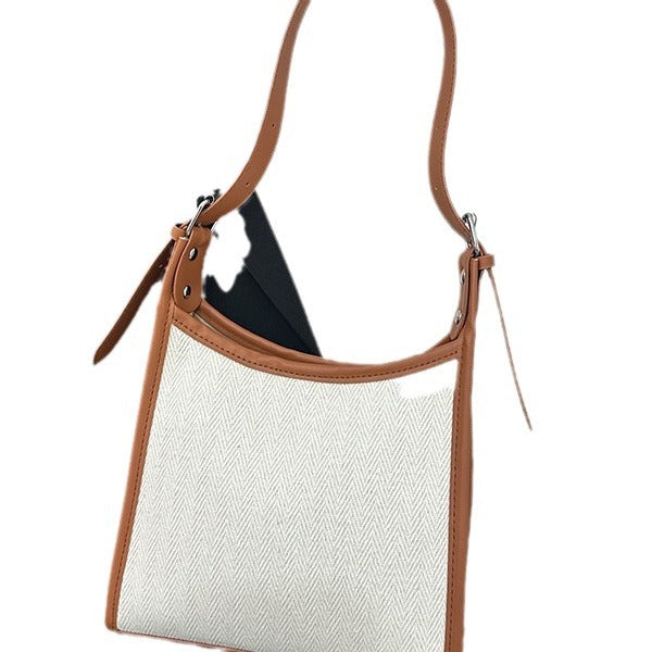 Korean Style All-match Stitching Canvas Underarm Bag Large Capacity
