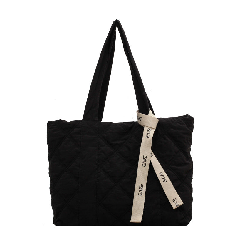 Winter Tote Bag For Women Sewing Rhombus Shoulder Bag High Capacity Commuting Shopping Bag Personalized Handbags