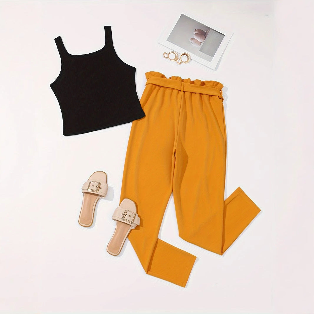 Sleeveless Ribbed Vest With Button Detailing And Ruffled Hem