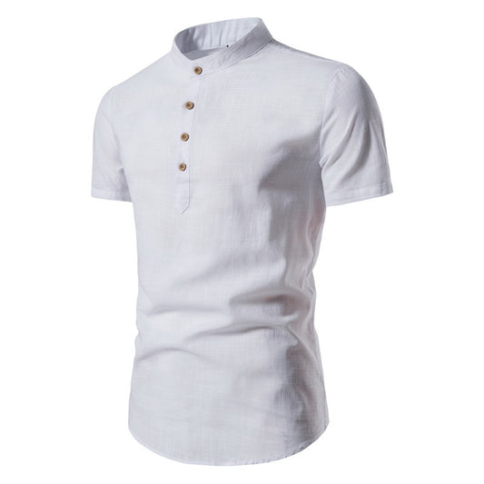 Cotton And Linen Half Open Men's Shirt