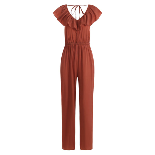 Women's Solid Color Back Straight Jumpsuit