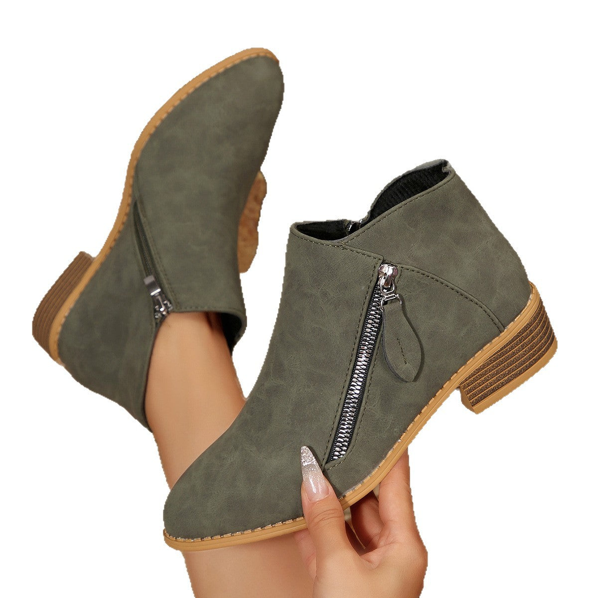 Womens Chunky-Heel Pointed-Toe Ankle Boots