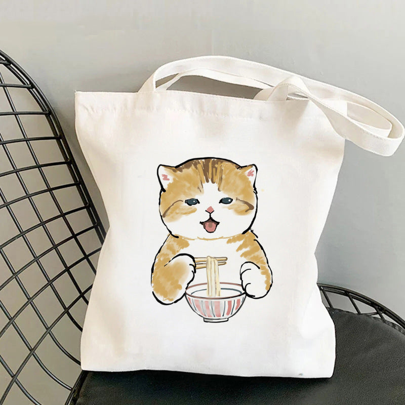 Cat Printed Canvas Bag Creative Individual Shoulder