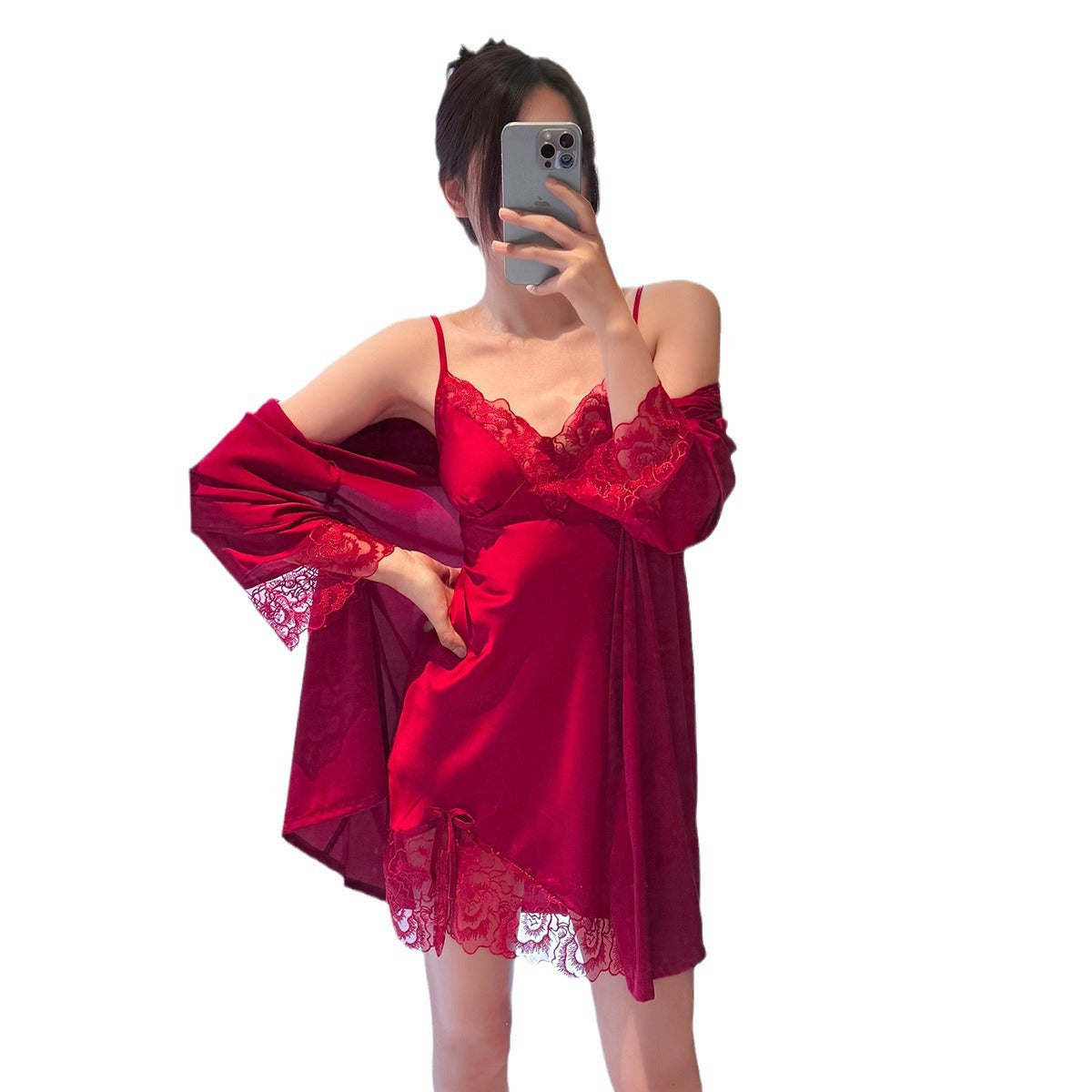 Lady Sexy Suspenders Ice Silk Pajamas Two-piece Set