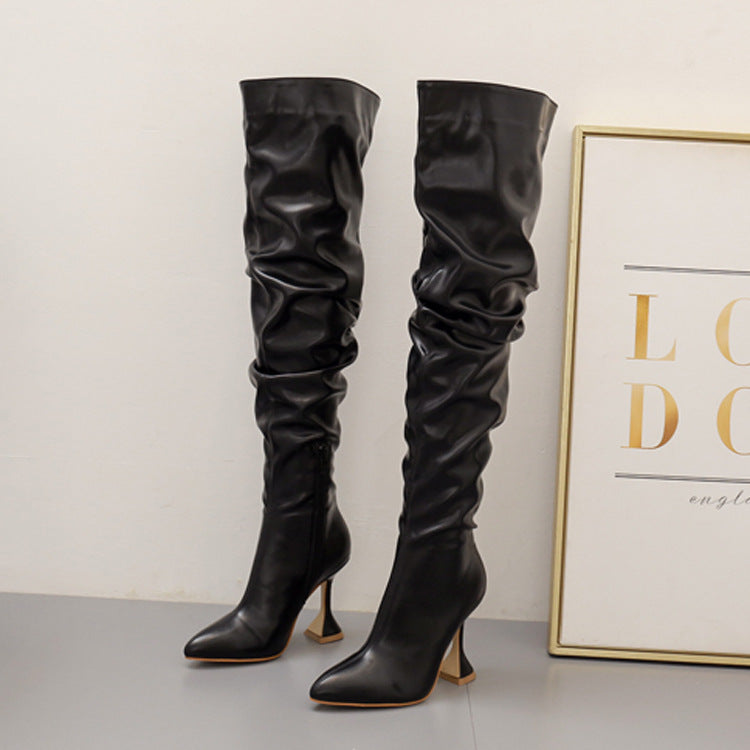 High Heel Women's Straight Slim White Over-the-knee Boots