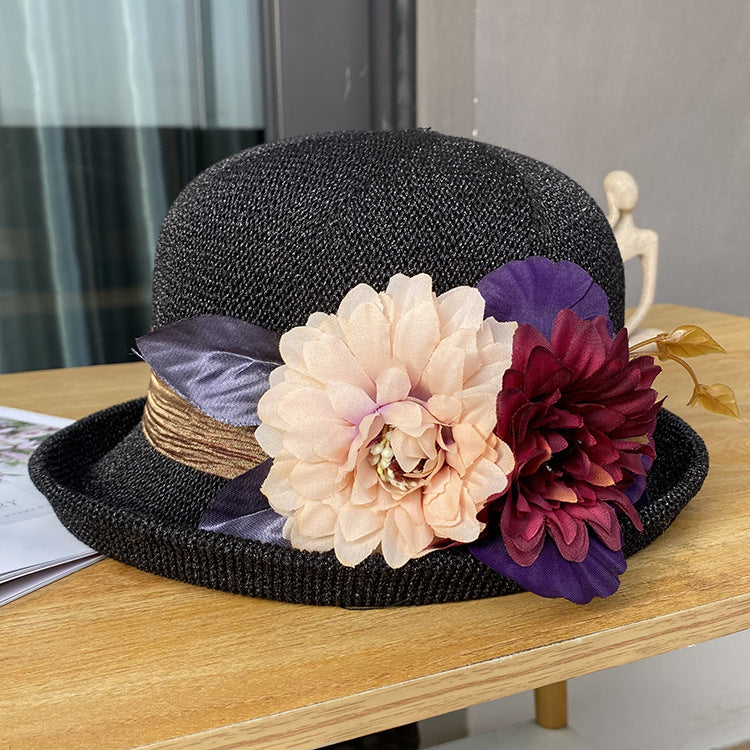 Elegant Off-the-face-hat Round Crown Women's Fashionable Knitted Breathable Bucket Hat