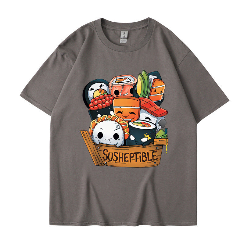 Foreign Trade New European And American Food Sushi Baby Style Printing Men And Women Short Sleeve