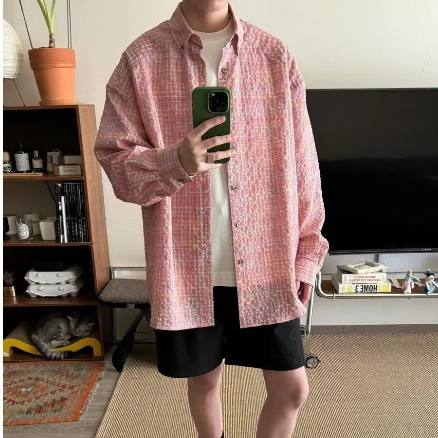 Men's Retro Loose Casual Plaid Shirt