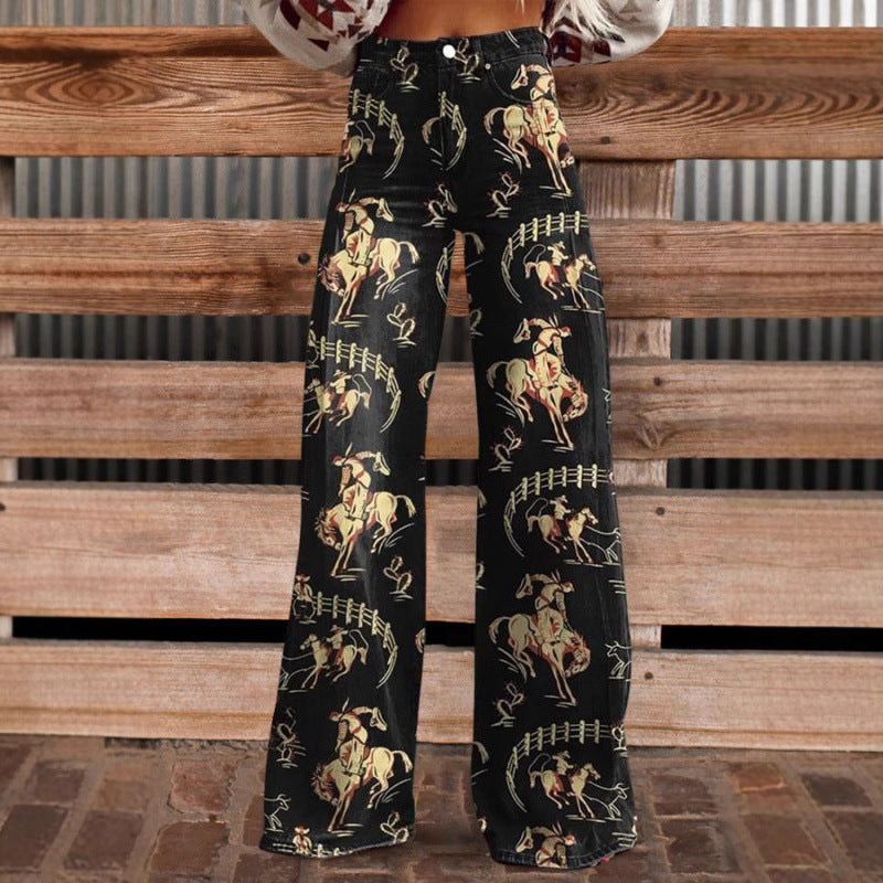 Digital Print Casual Versatile Plus-size Faux Denim Jeans 3D