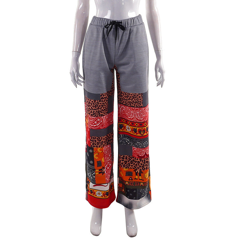 Printed Drawstring Pocket Casual Trousers