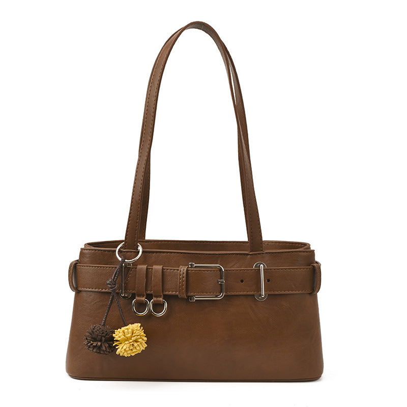 Women's Retro Belt Buckle Shoulder Bag High-grade Sentong Qin