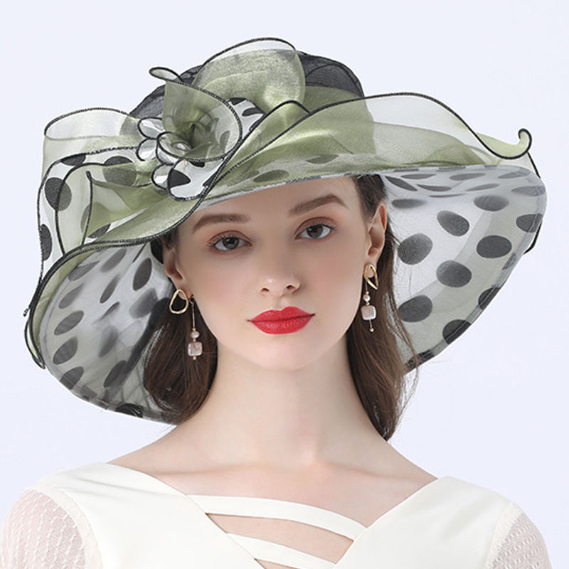 Ladies Street Casual Sun Hat With Polka Dot Decoration And Big Brim