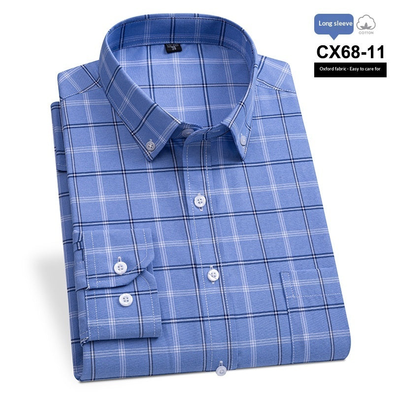 Mens Slim-fit Cotton Oxford Striped Business Shirt With Pockets