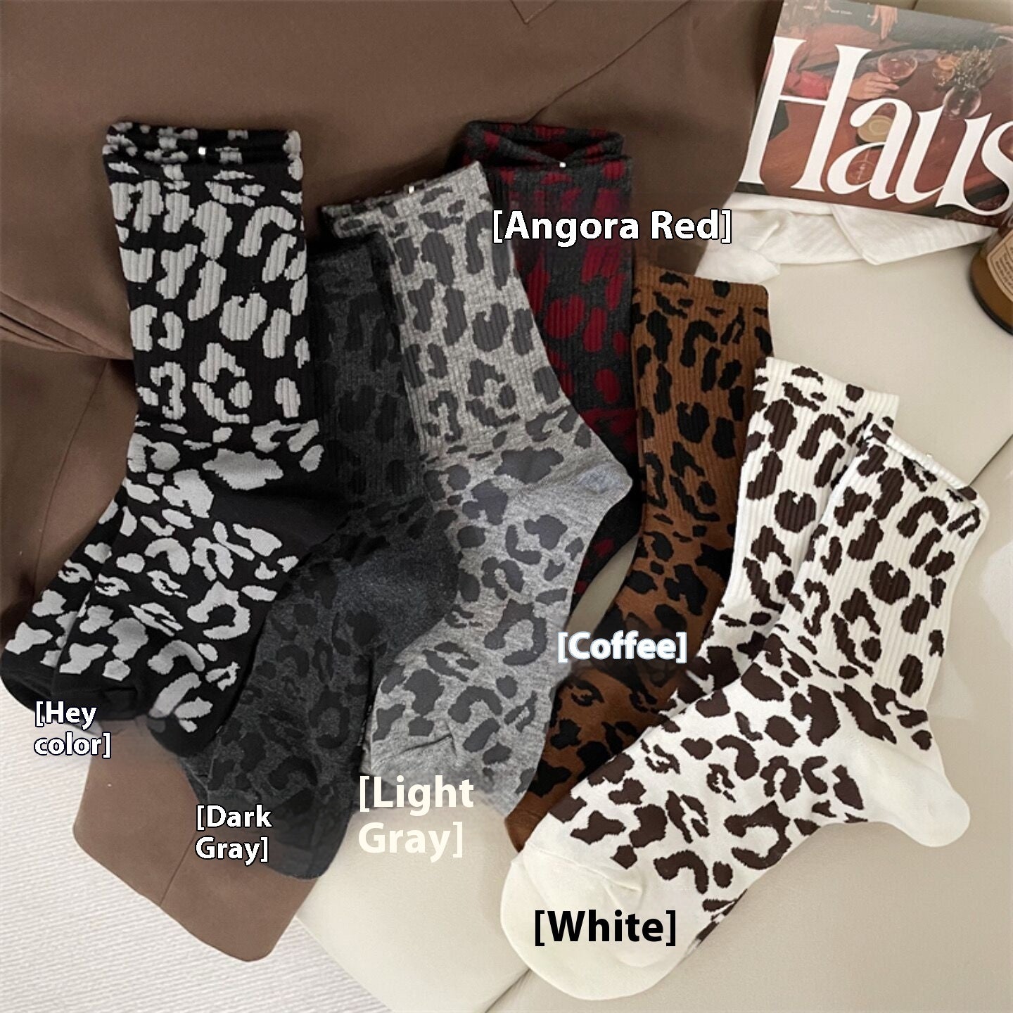 Women's Mid Tube Stockings Brown Leopard Pattern Sports Stockings