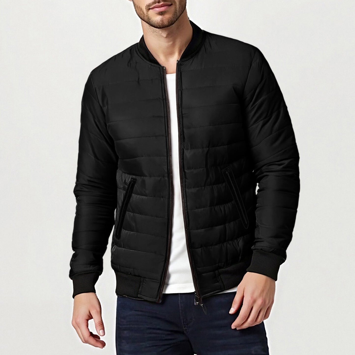 Mens Solid-Color Stand-Up Collar Cotton Padded Jacket Baseball Uniform