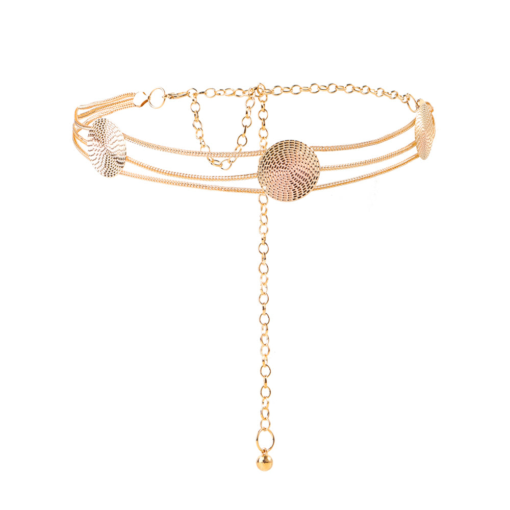 High-grade Multi-layer Metal Chain Waist Chain Women's Accessory Small Fragrance Style With Skirt Metal Cutout Round Piece Decorative Suit