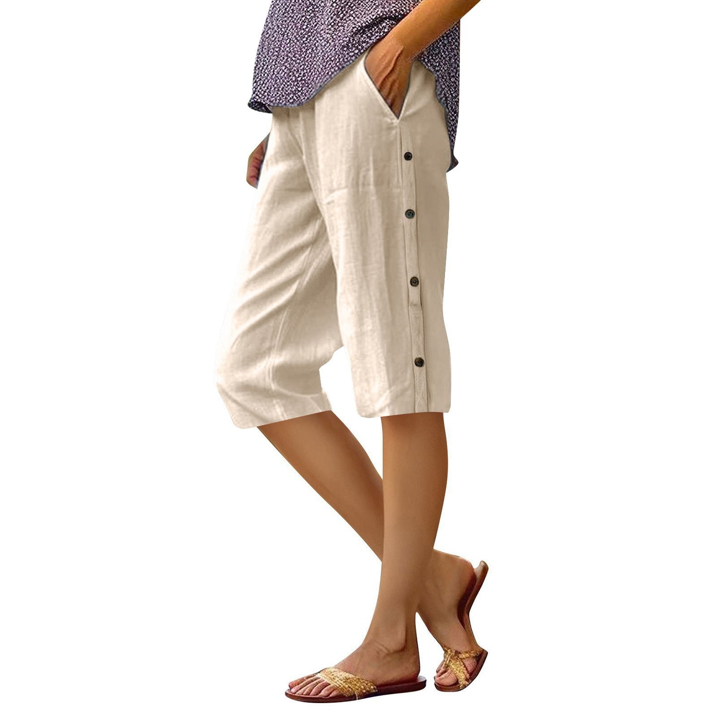 Loose Casual High Waist Cotton And Linen Breathable Cropped Pants