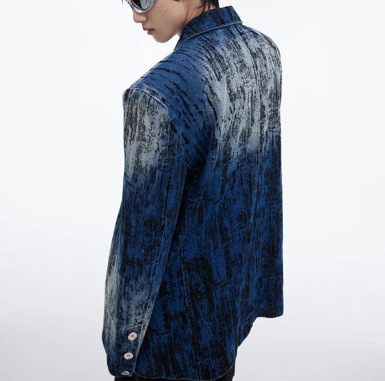 Tie-dye slidt design polstret skuldre habitjakke løs