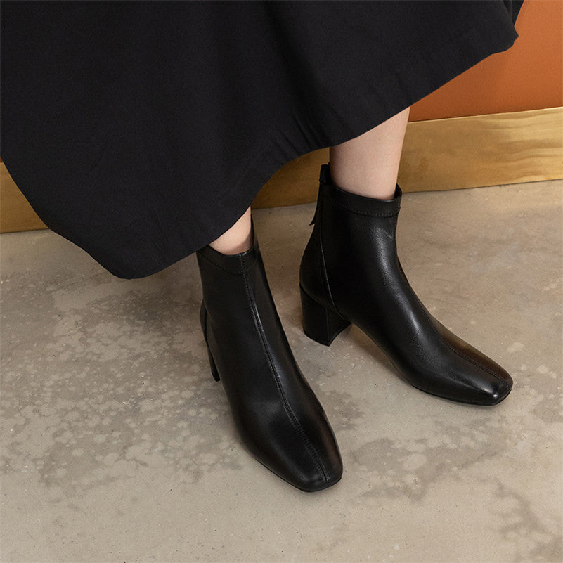 Thin Boots Women's Short Square Toe Retro All-match Nude Boots