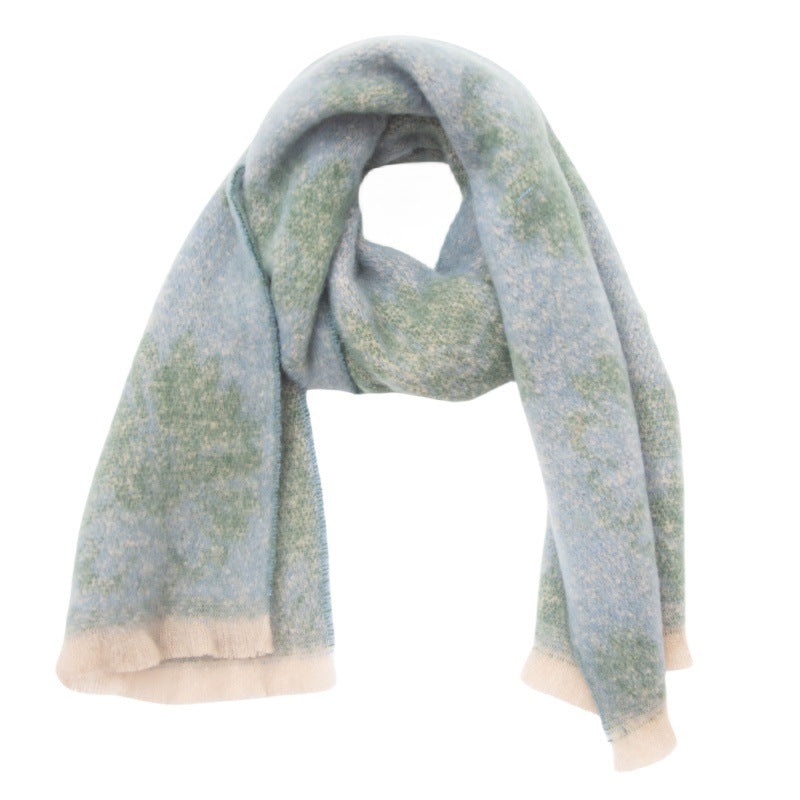 Efterårs- og vinter-jacquard-tørklæde til mænd og kvinder med kort skægblomstermønster
