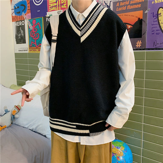 Knitted Vest Men's Trendy V Neck Sweater