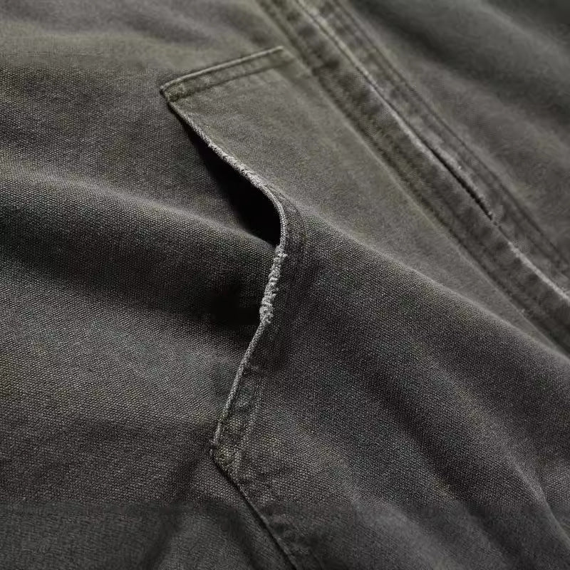 Vintage Worn Washed Hoodie With Drawstrings Jacket Loose Sweater Coat