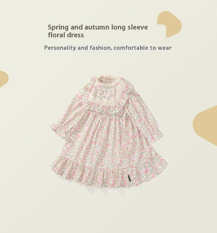 Girls' Floral Dress Garden Style Mori Style Lace Puff Sleeve Princess Dress