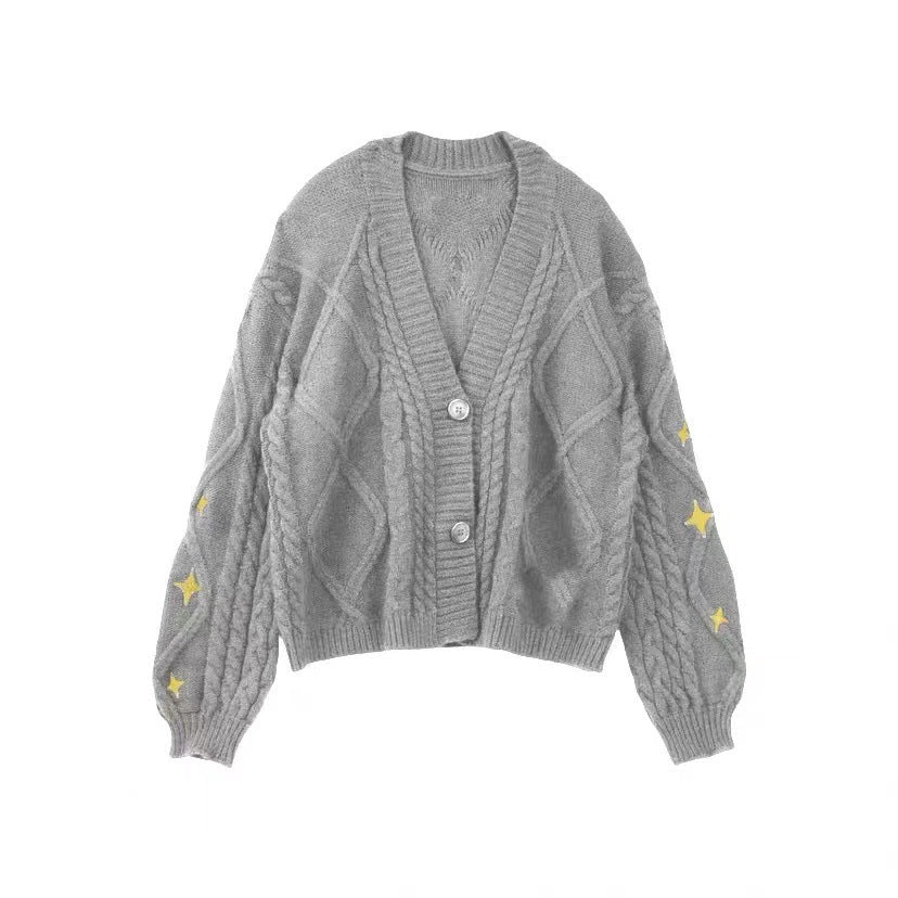 Sweater Cardigan Coat Embroidery Casual Knitting