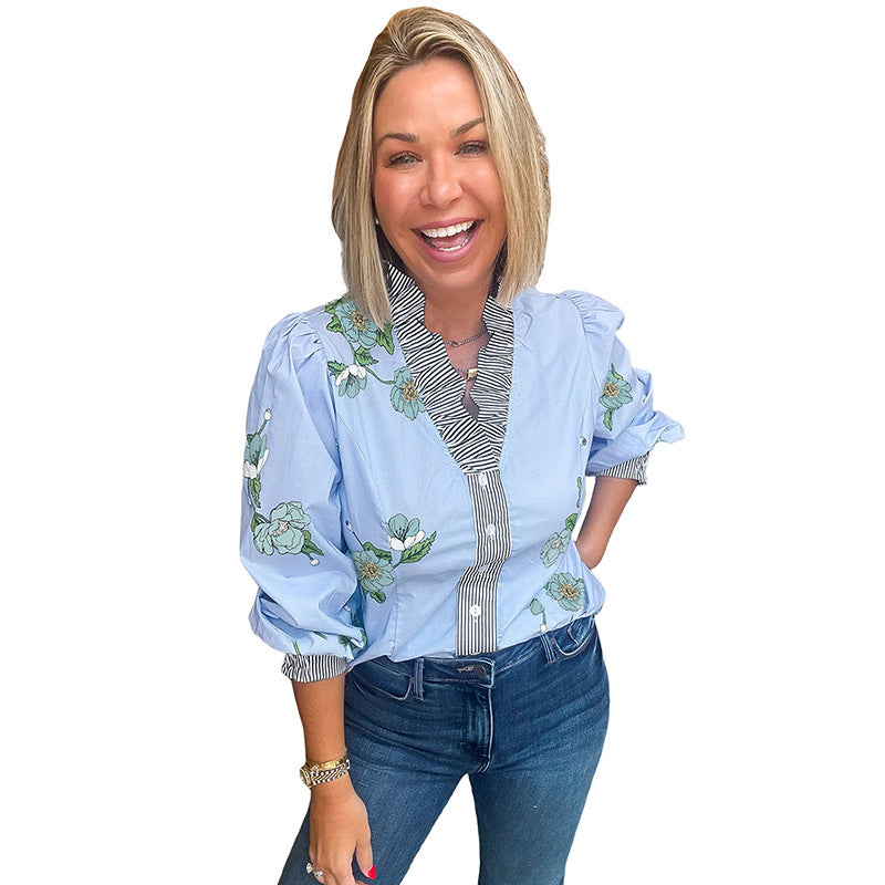 Womens Stylish Versatile Single-breasted Multi-button Shirt