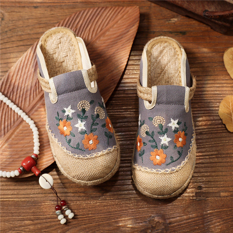 Low Top Round Toe Linen Flat Flat Brown Shoes