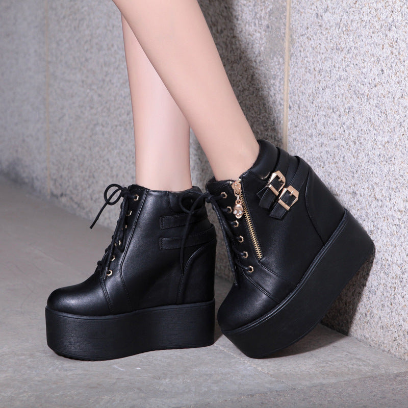 New Fashion Thick-soled Inner Heightening And Fleece Ankle Boots
