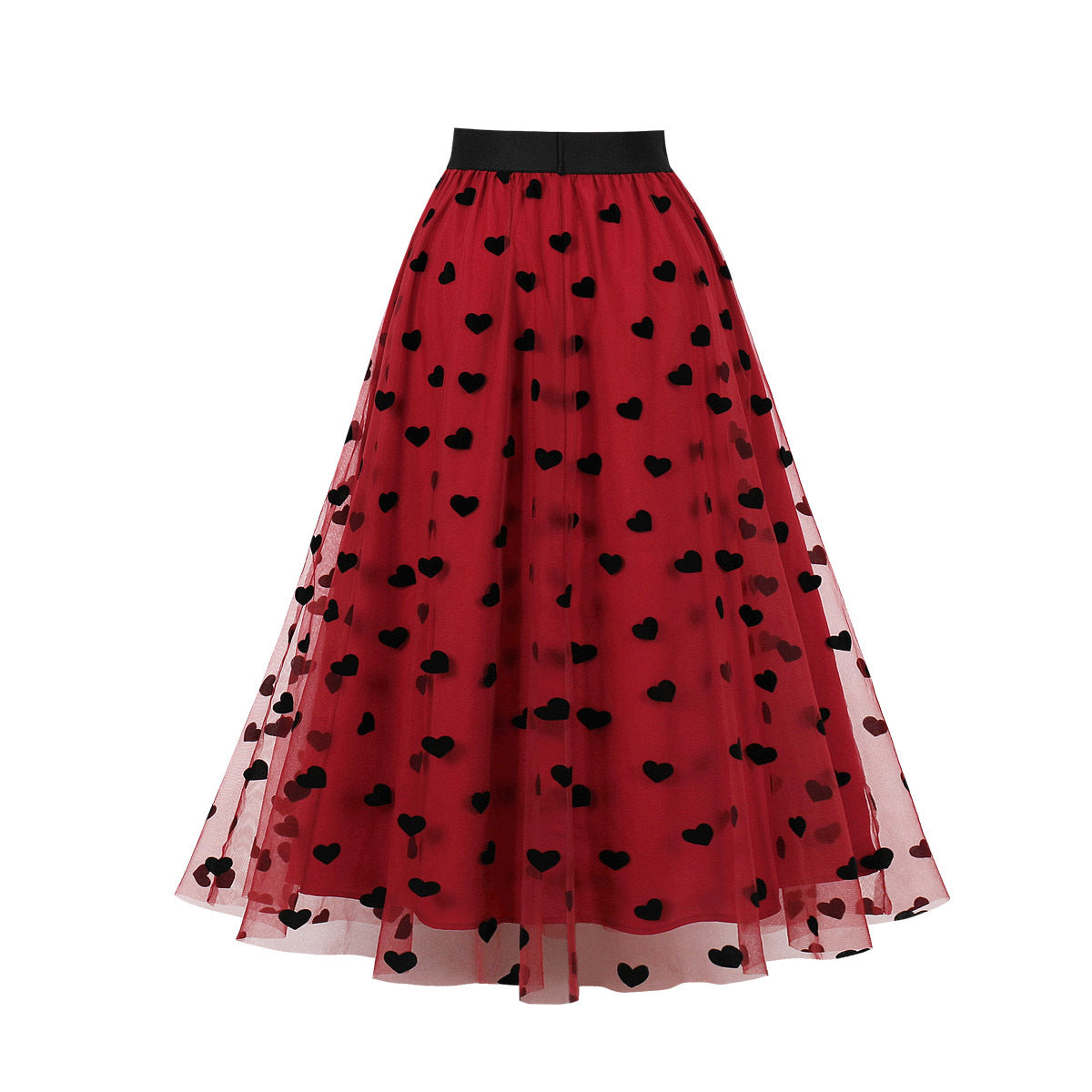 Big Heart-shaped Midi Dress With A Voluminous Skirt And Flocked Fabric